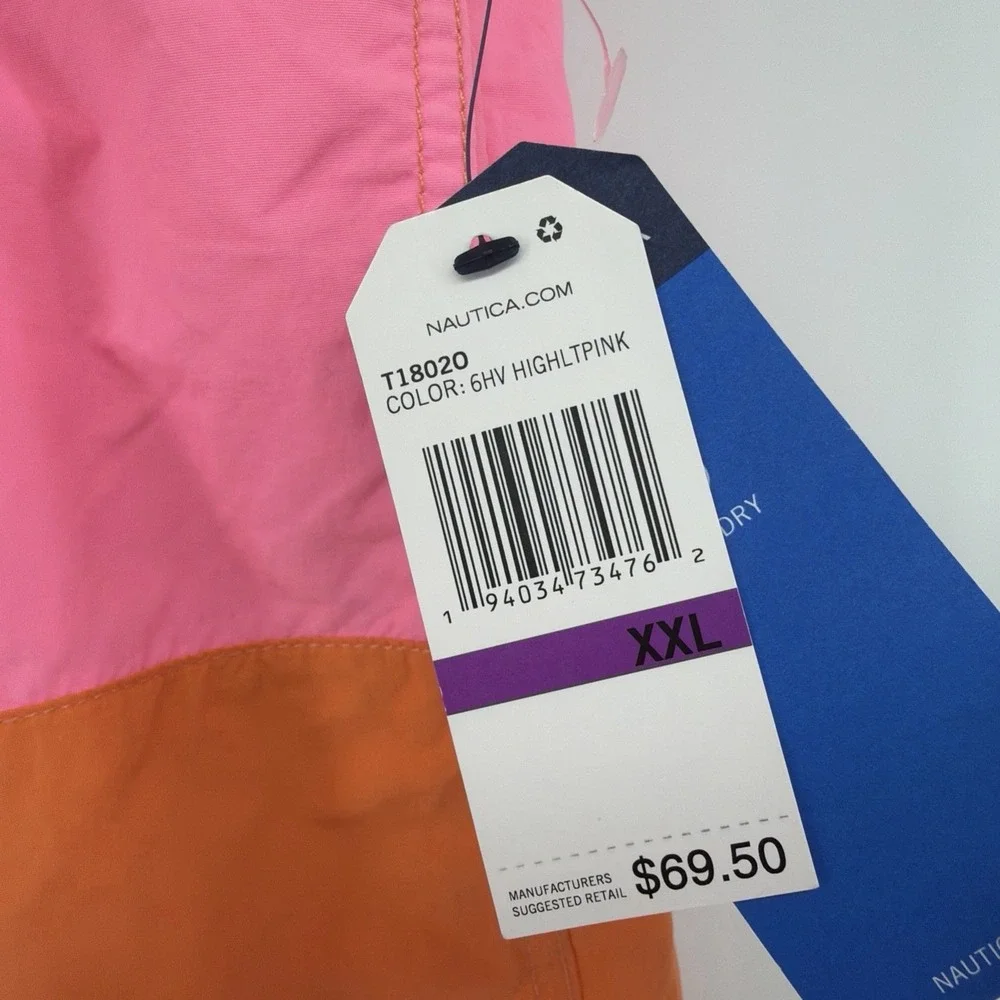 Mens Nautica‎ Performance Swim Trunks Elastic Waistband Orange Pink Size 2XL